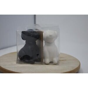 Dog Salt & Pepper Shaker Set Black & White Ceramic Dogs New in Box